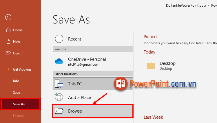 Chọn Save As ➔ Browse