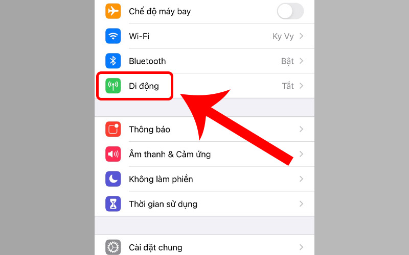 Chọn mục Di động ở phần cài đặt