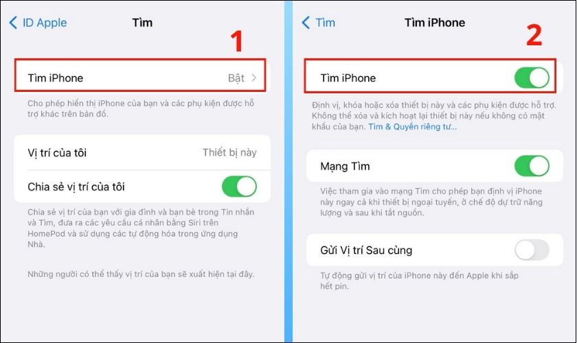 tắt tính năng tìm iphone trước khi hạ cấp điện thoại