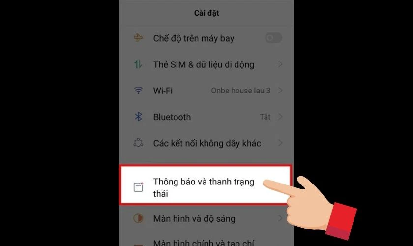 Tìm và chọn vào mục Thông báo và thanh trạng thái