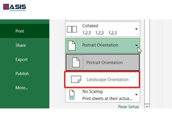 cách in 1 mặt excel 2