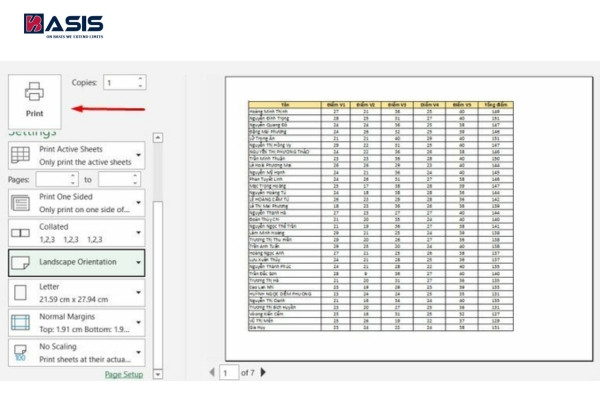 cách in 1 mặt excel 3