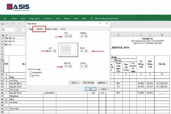 cách in 1 mặt excel 5