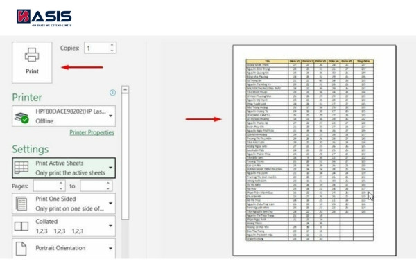 cách in 1 mặt excel 6