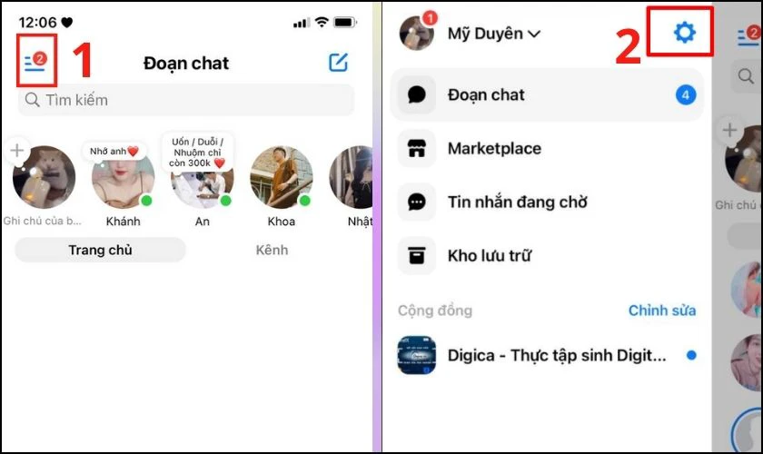 Mở Messenger > rồi nhấn vào 3 dấu gạch bên góc