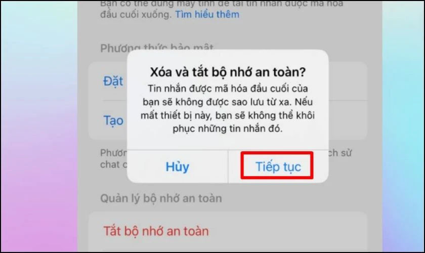 Cuối cùng bấm Tiếp tục