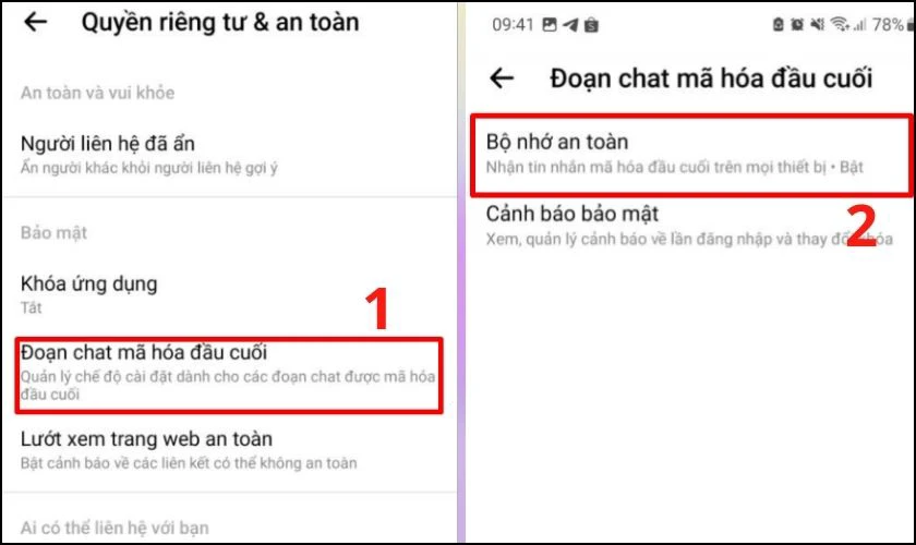 Đoạn chat mã hóa đầu cuối và sau đó chọn Bộ nhớ an toàn