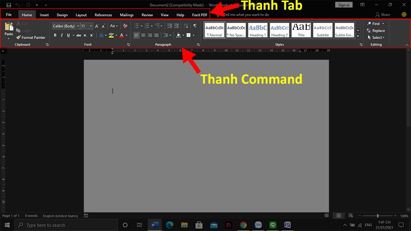 Thanh Tab và thanh Command trong Word