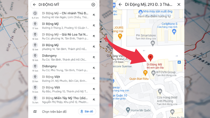 Tìm kiếm địa điểm trên Google Maps điện thoại