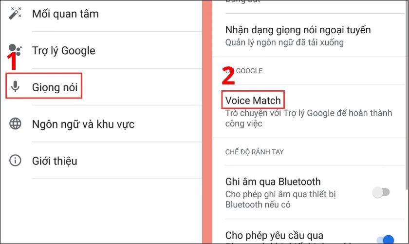 Nhấn chọn Giọng nói rồi chọn Voice Match