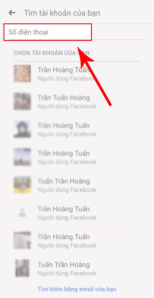 Nhập số điện thoại đăng ký Facebook