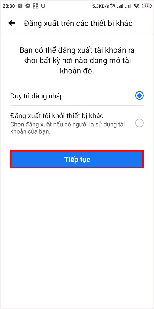 Lựa chọn trạng thái đăng nhập