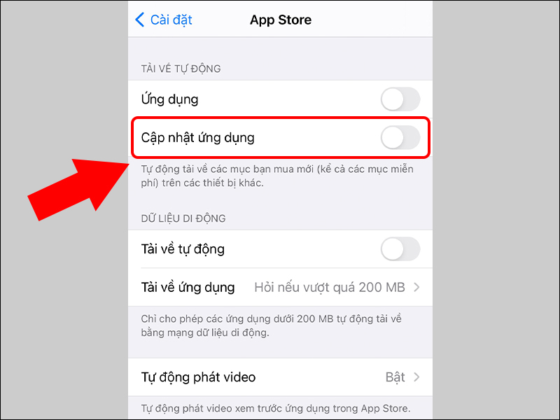 Tắt tự động cập nhật ứng dụng trên iPhone