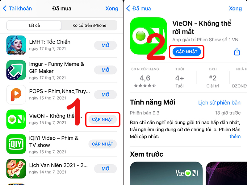 Cập nhật ứng dụng thủ công trong App Store