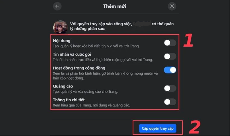 cấp quyền cho quản trị viên facebook