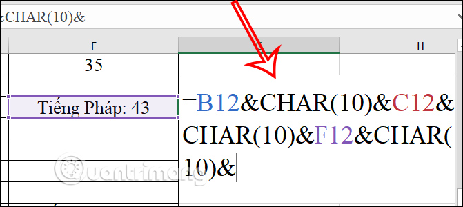 Nối ký tự trong 1 ô Excel