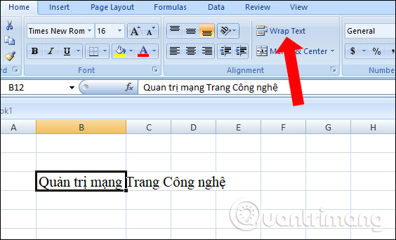 Xuống dòng Excel bằng Wrap Text