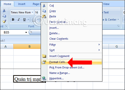 Điều chỉnh trong Format Cells