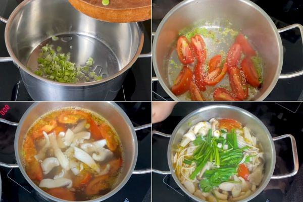 Nấu canh cà chua với nấm các loại