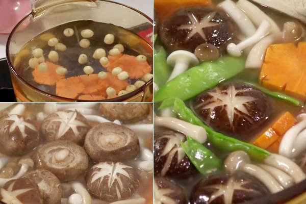 Nấu canh hạt sen nấm chay