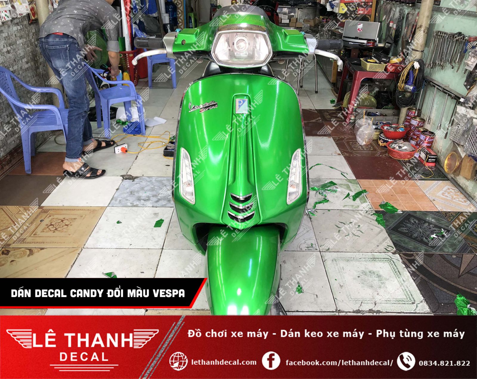 Dan decal candy doi mau xe may vespa