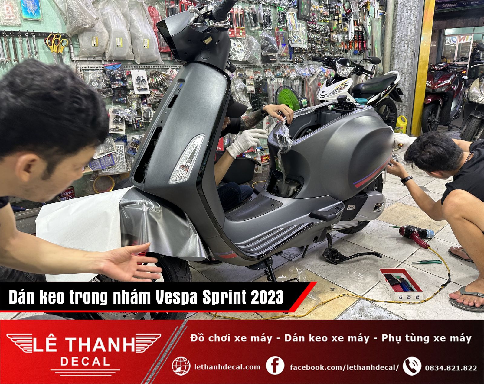 Dán keo trong nhám cho xe Vespa Sprint 2023