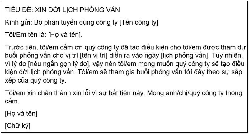 viết email dời lịch phỏng vấn