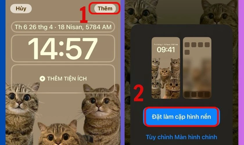 Chọn vào Thêm và nhấn mục Đặt làm cặp ảnh nền để hoàn tất