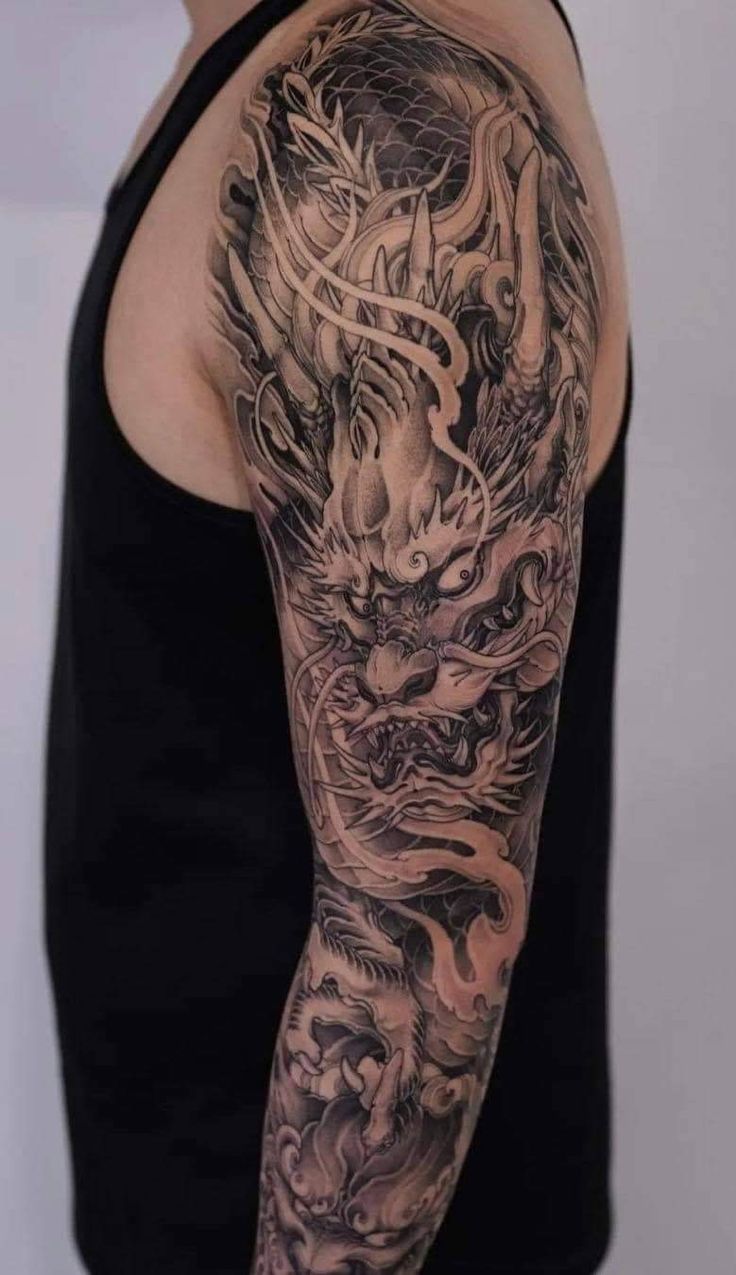 tatto full cánh tay đầu rồng siêu cuốn