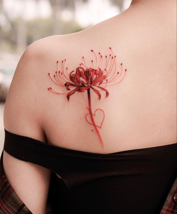 tattoo mini hoa bỉ ngạn đỏ có trái tim