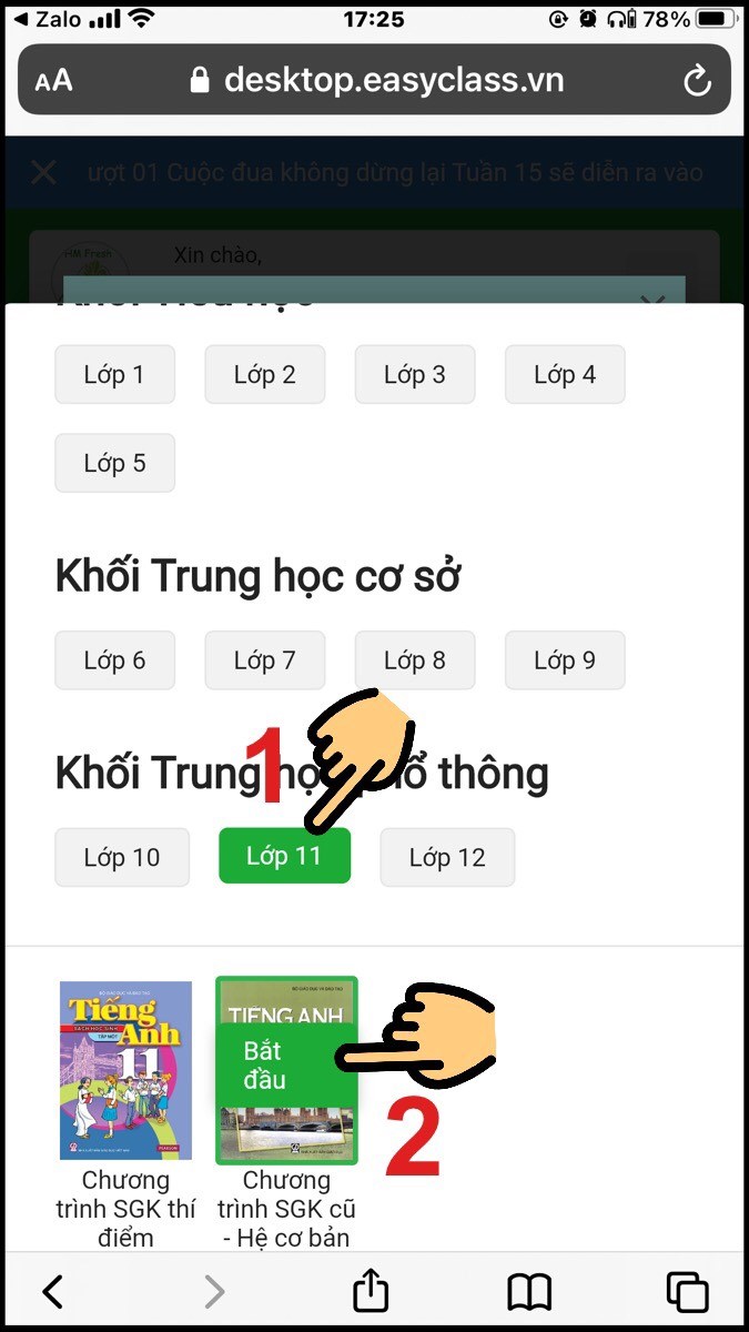 Chọn khối lớp và Chương trình SGK bạn đang học