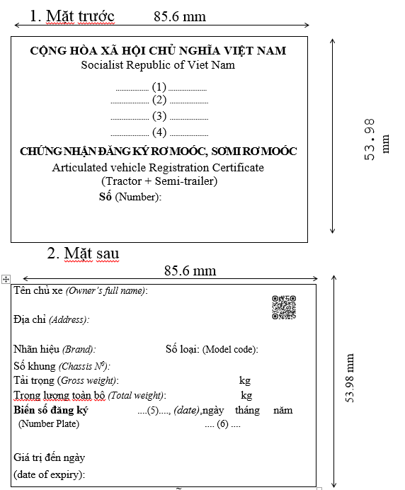 Những mẫu giấy chứng nhận đăng ký xe/cà vẹt xe mới nhất 2023