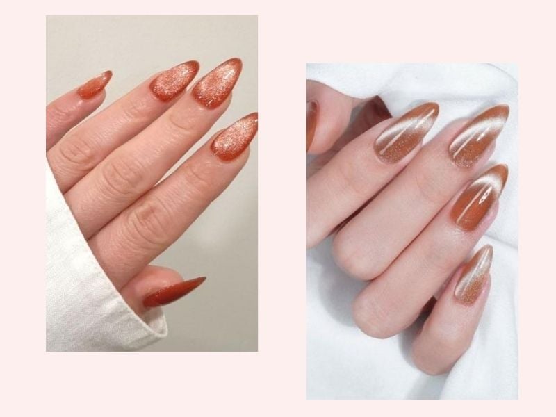 Mẫu nail mắt mèo cam năng động