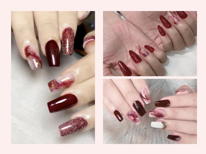 Mẫu nail mắt mèo đỏ rượu vang