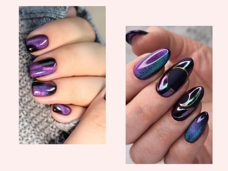 Mẫu nail mắt mèo tím huyền ảo