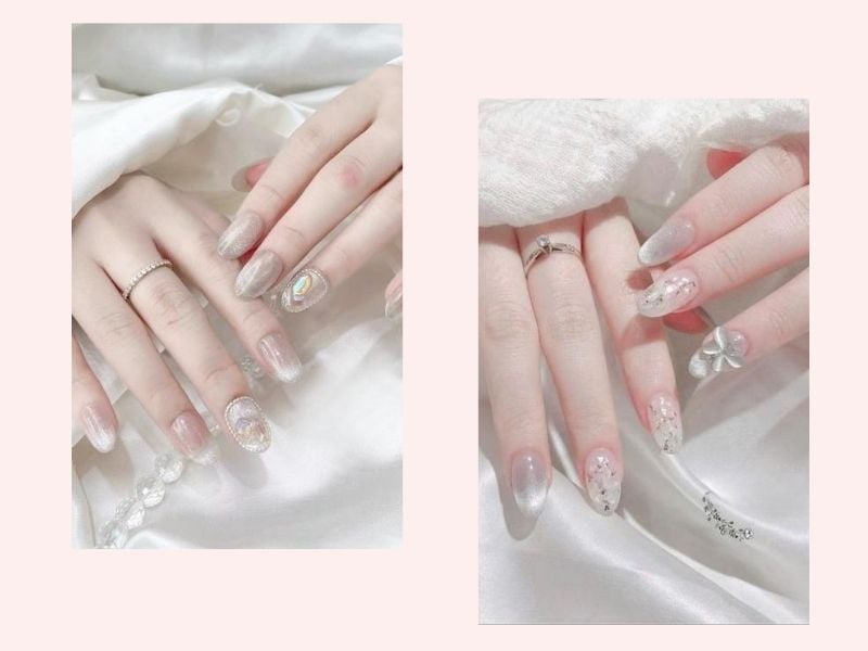 Mẫu nail mắt mèo bạc thanh lịch