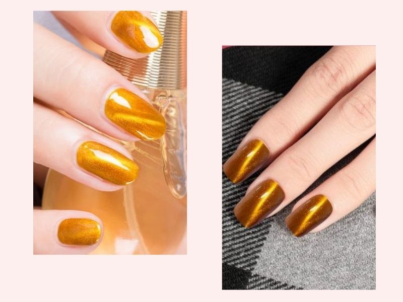 Mẫu nail mắt mèo vàng kim