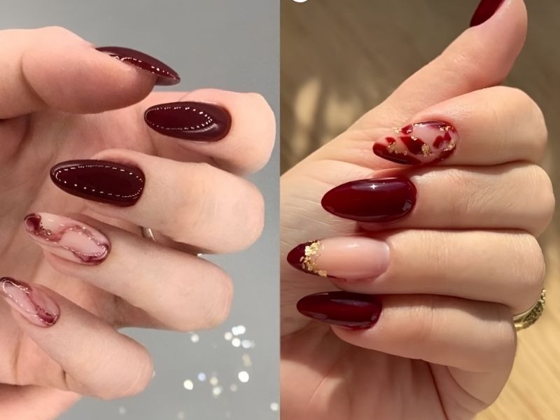 Mẫu nail màu đỏ đô