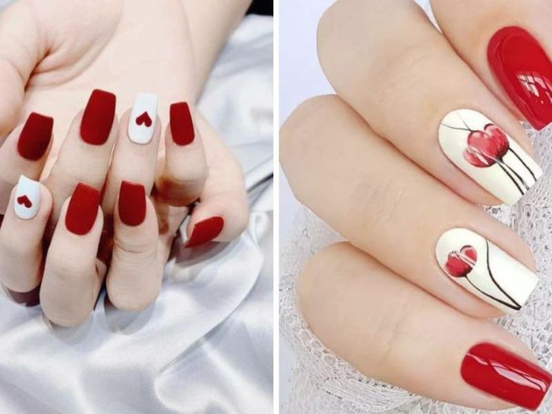 Mẫu nail màu đỏ trắng