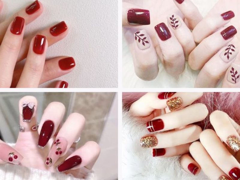 Mẫu nail đỏ phong cách Hàn Quốc