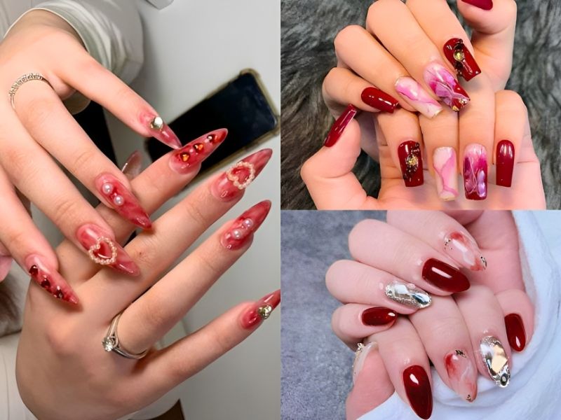 Nail vân đá đỏ