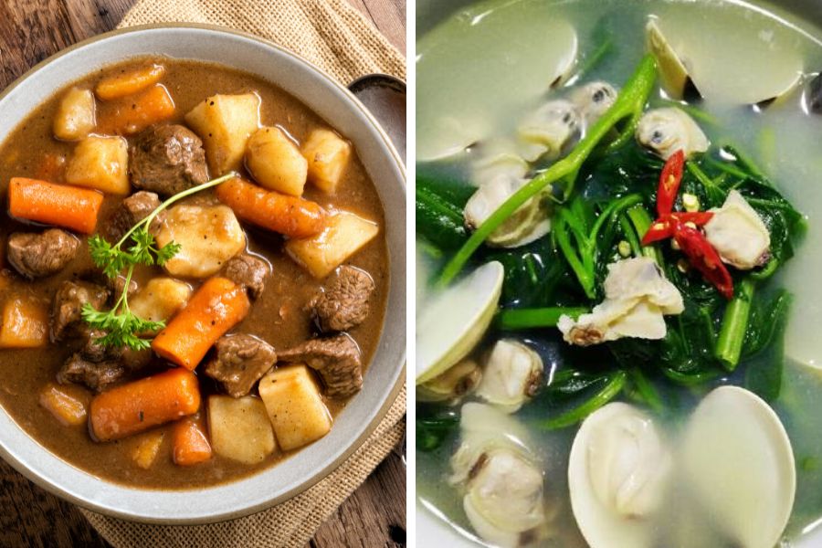 Bò kho cà rốt - Canh nghêu rau muống