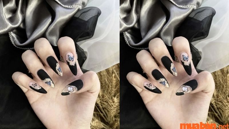 Mẫu nail đen nhám cho da ngăm 