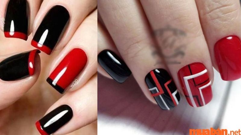 Mẫu nail màu đen đỏ sang chảnh