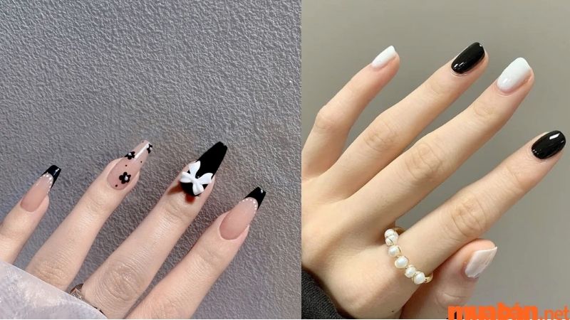 Mẫu nail màu đen trắng cute