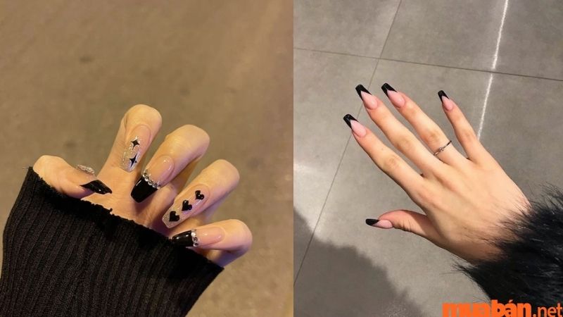 Mẫu nail màu đen hồng cute