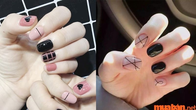 Mẫu nail màu hồng đen cá tính