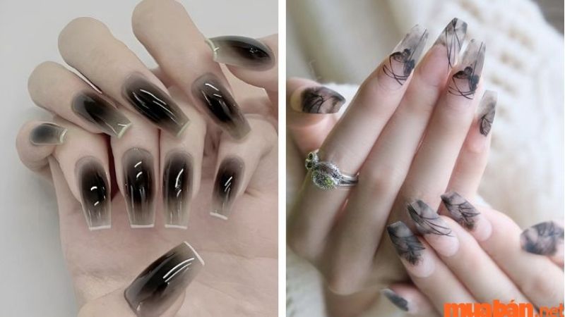 Mẫu nail màu đen ombre