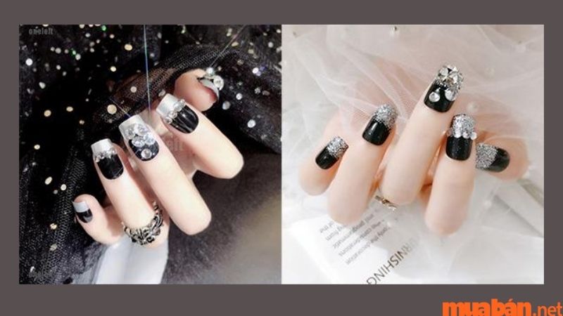 Nail màu đen kim tuyến