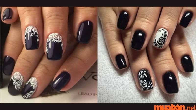 Mẫu nail màu đen 3D